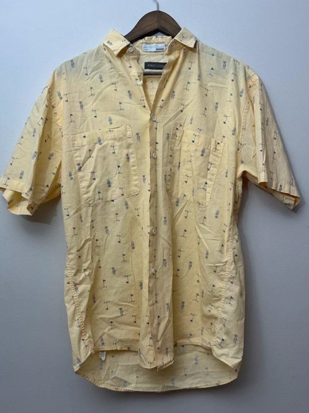 Robert Stock Men’s Small Golf Print Button Up Shirt 100% Cotton Made in USA